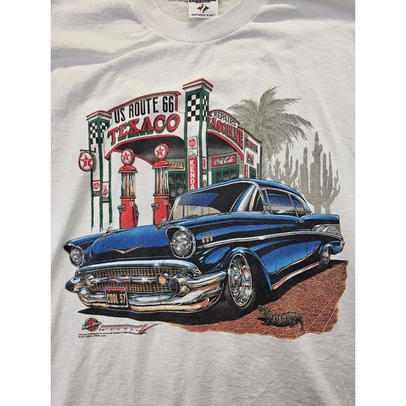Route 66 Texaco 1957 Chevy Bel Air Shirt Mens 2XL White Jerzees Heavyweight - Picture 3 of 8